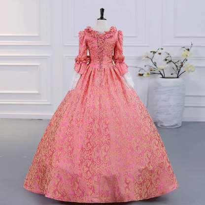 Gothic Victorian Vintage Inspired Medieval Princess Prom Dress with Square Neck and 3/4 Sleeves