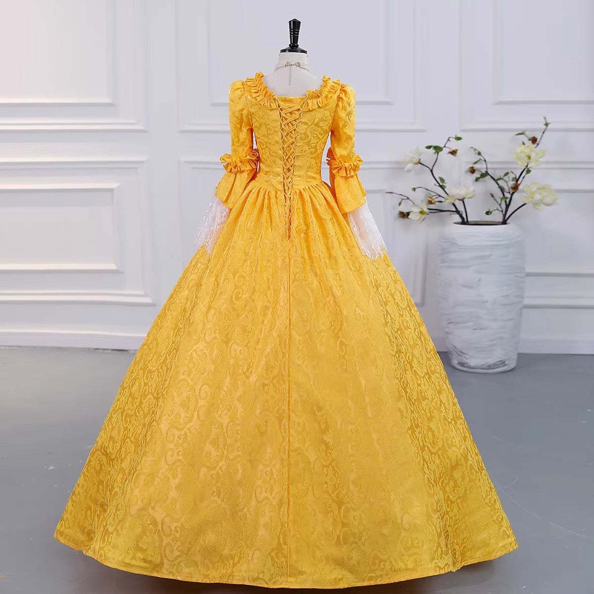 Gothic Victorian Vintage Inspired Medieval Princess Prom Dress with Square Neck and 3/4 Sleeves