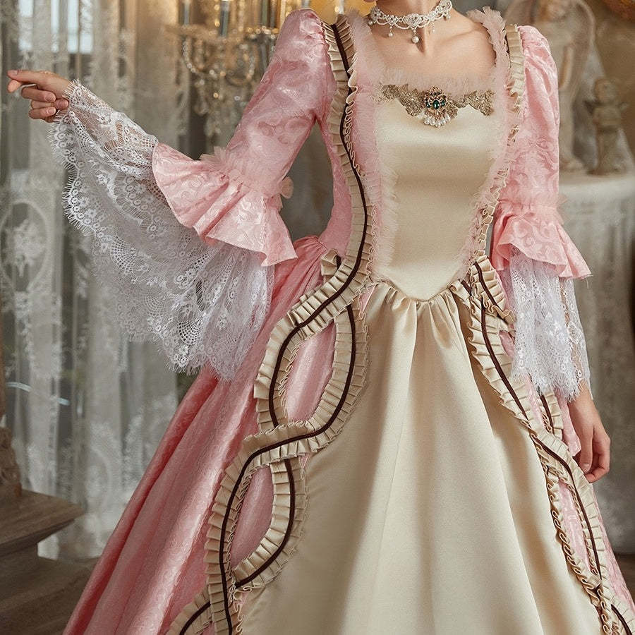 Victorian Princess Prom Dress with Square Neck Long Sleeves and Floor-Length Lace Ball Gown