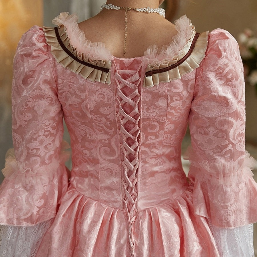 Victorian Princess Prom Dress with Square Neck Long Sleeves and Floor-Length Lace Ball Gown