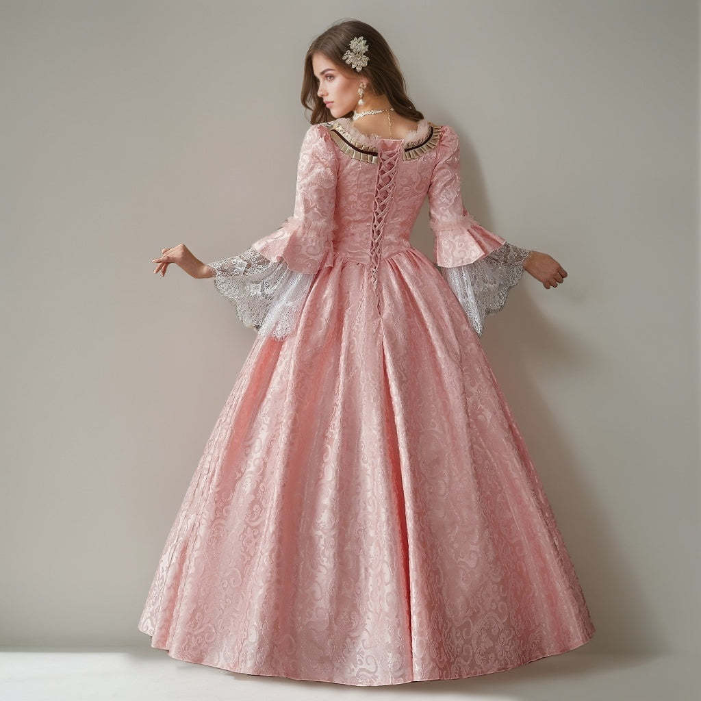 Victorian Princess Prom Dress with Square Neck Long Sleeves and Floor-Length Lace Ball Gown