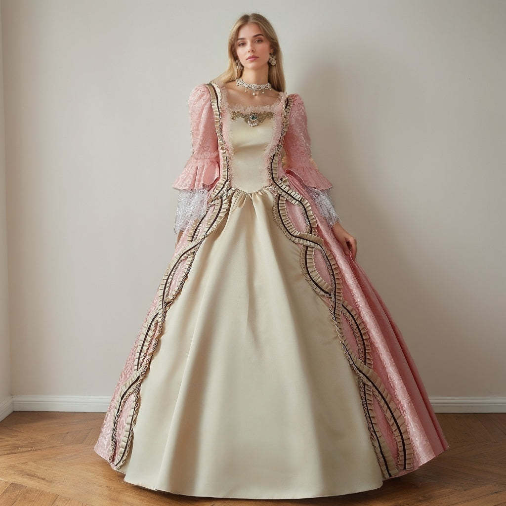 Victorian Princess Prom Dress with Square Neck Long Sleeves and Floor-Length Lace Ball Gown