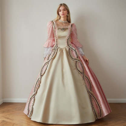 Victorian Princess Prom Dress with Square Neck Long Sleeves and Floor-Length Lace Ball Gown