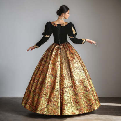 Royal Victorian Masquerade Ball Gown with Sweetheart Neckline and 3/4 Sleeves