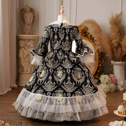 Victorian Princess Rococo Party Dress for Girls with 3/4 Sleeves and Round Neck