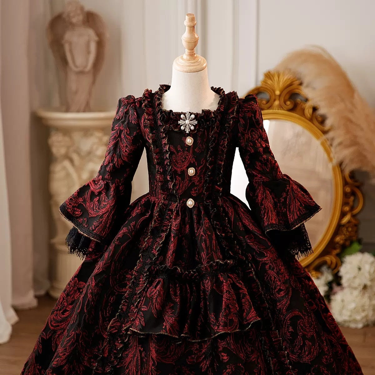 Victorian Princess Ball Gown with 3/4 Lace Sleeves and Sequins for Cosplay