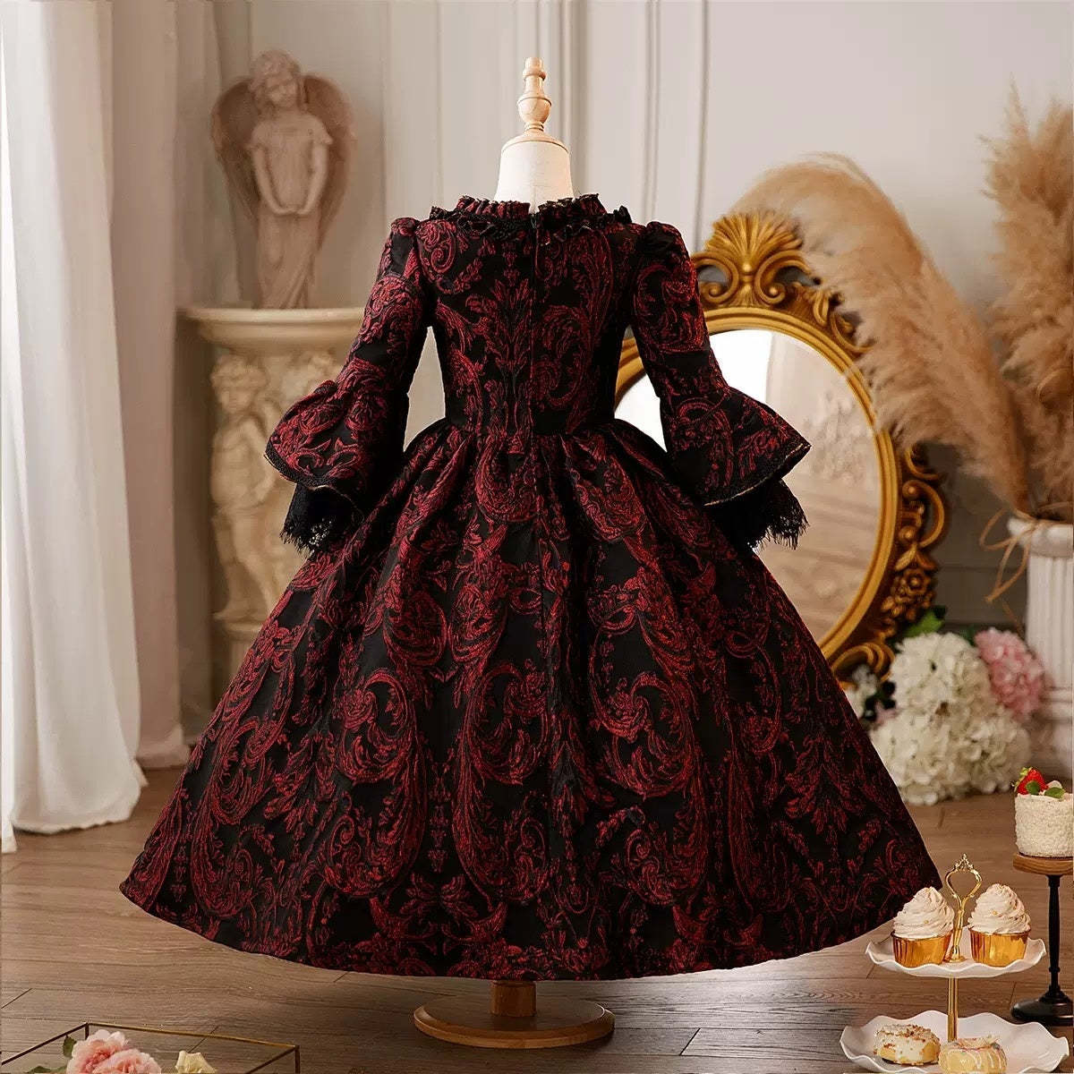 Victorian Princess Ball Gown with 3/4 Lace Sleeves and Sequins for Cosplay