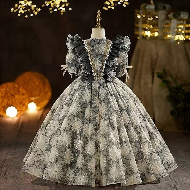 Victorian Princess Rococo Ball Gown for Girls with 3/4 Sleeves and Floor-Length Skirt