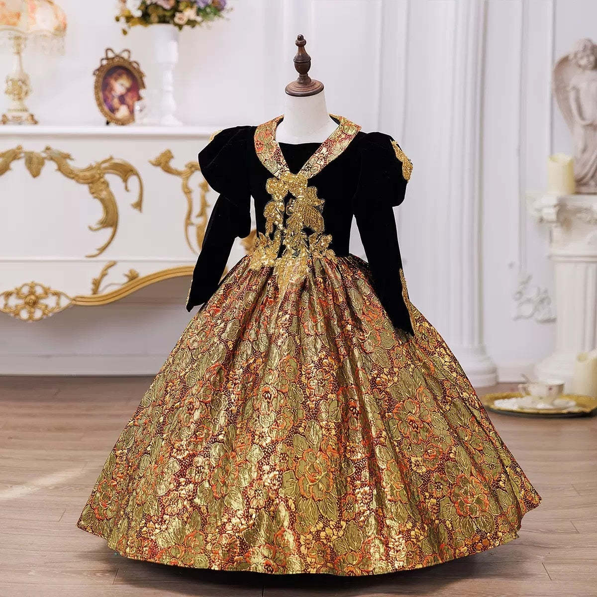 Victorian Princess Ball Gown with 3/4 Sleeves and Sequins for Masquerade or Rococo Party