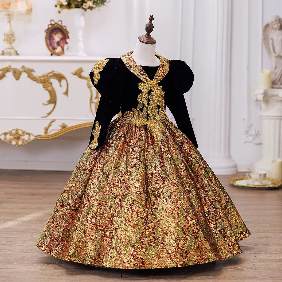 Victorian Princess Ball Gown with 3/4 Sleeves and Sequins for Masquerade or Rococo Party