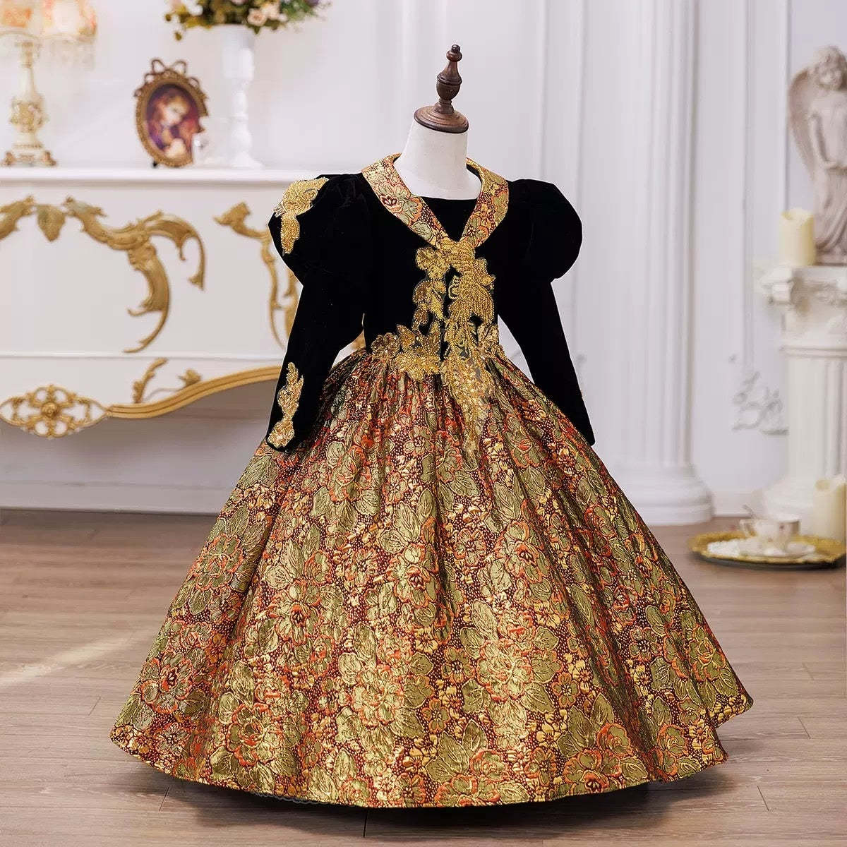 Victorian Princess Ball Gown with 3/4 Sleeves and Sequins for Masquerade or Rococo Party
