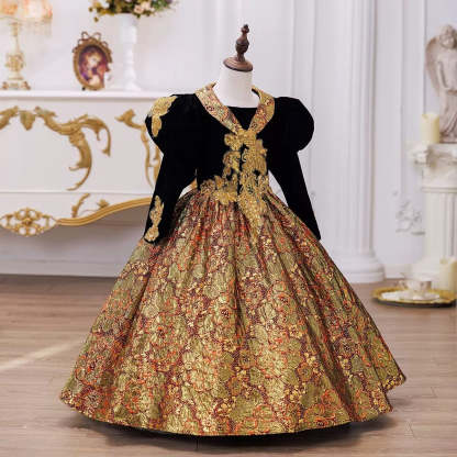 Victorian Princess Ball Gown with 3/4 Sleeves and Sequins for Masquerade or Rococo Party