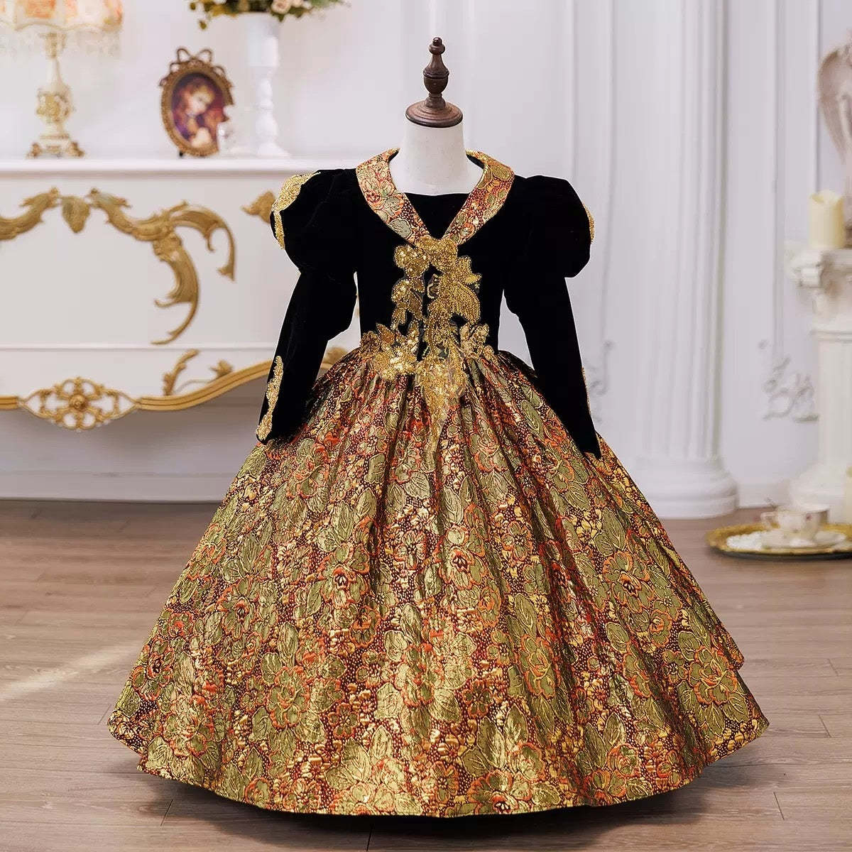 Victorian Princess Ball Gown with 3/4 Sleeves and Sequins for Masquerade or Rococo Party