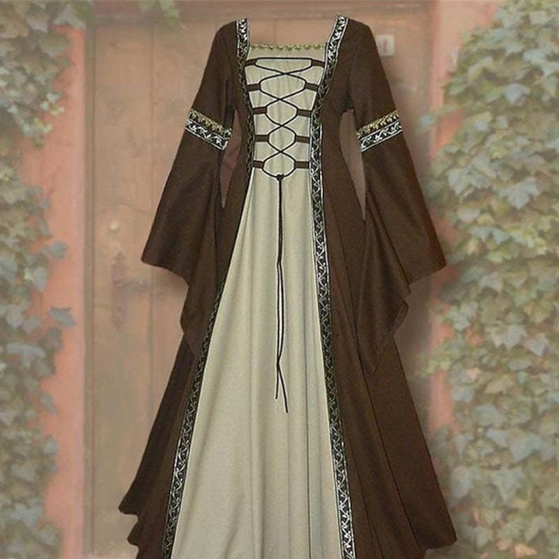 Vintage Medieval Renaissance Carnival Celtic Halloween Ankle-Length Dress for Women