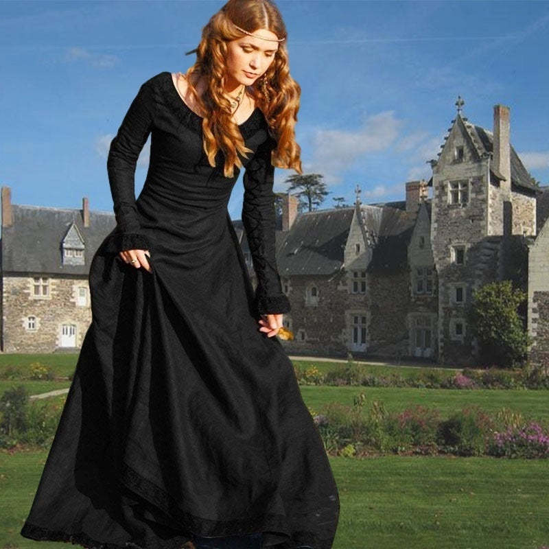 Medieval Vintage Retro Floor-Length Viking Dress for Halloween and Prom