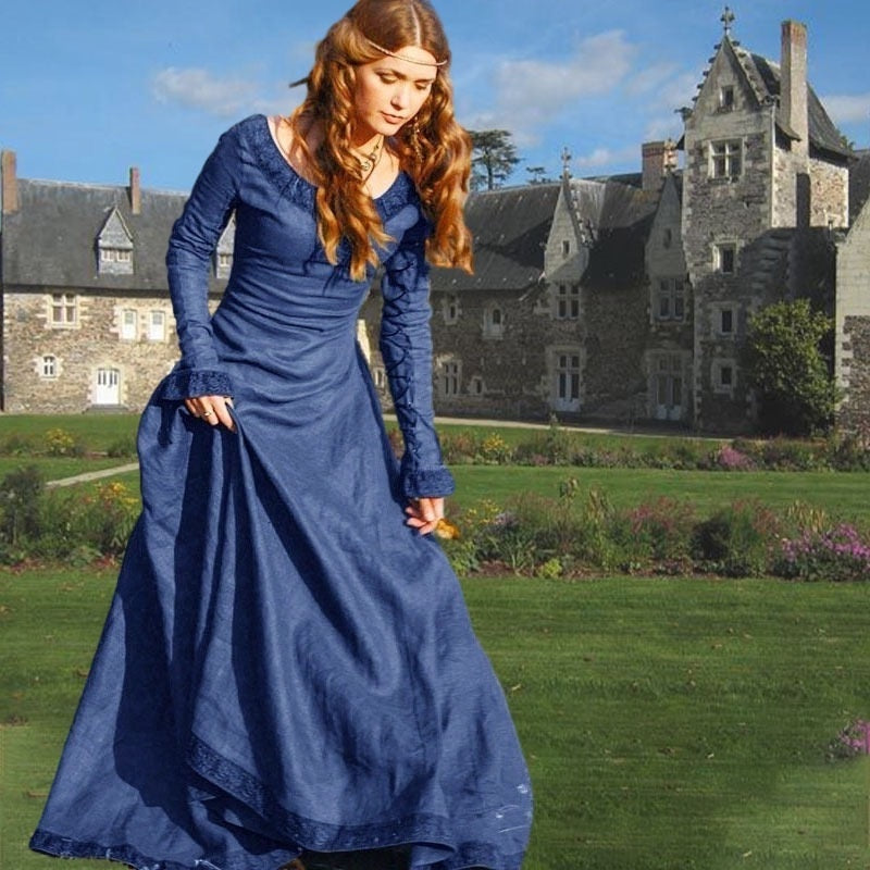 Medieval Vintage Retro Floor-Length Viking Dress for Halloween and Prom