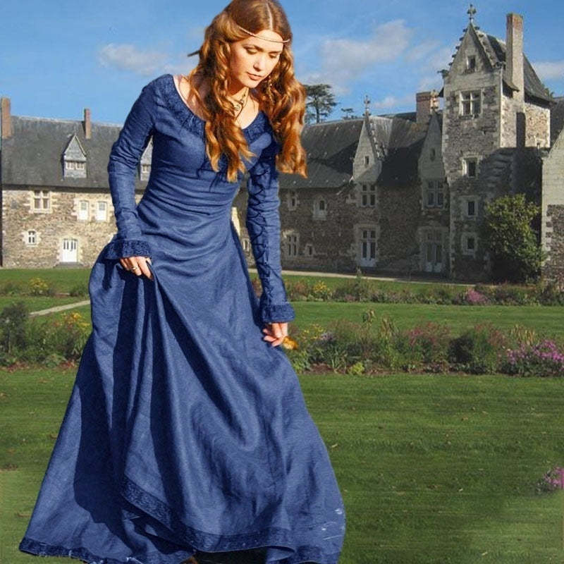 Medieval Vintage Retro Floor-Length Viking Dress for Halloween and Prom
