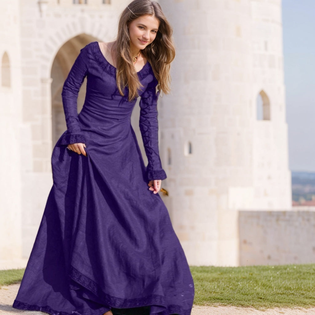 Medieval Vintage Retro Floor-Length Viking Dress for Halloween and Prom