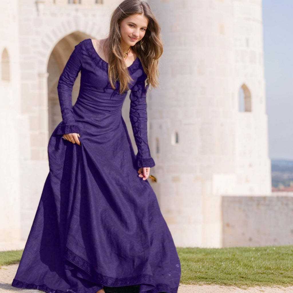 Medieval Vintage Retro Floor-Length Viking Dress for Halloween and Prom