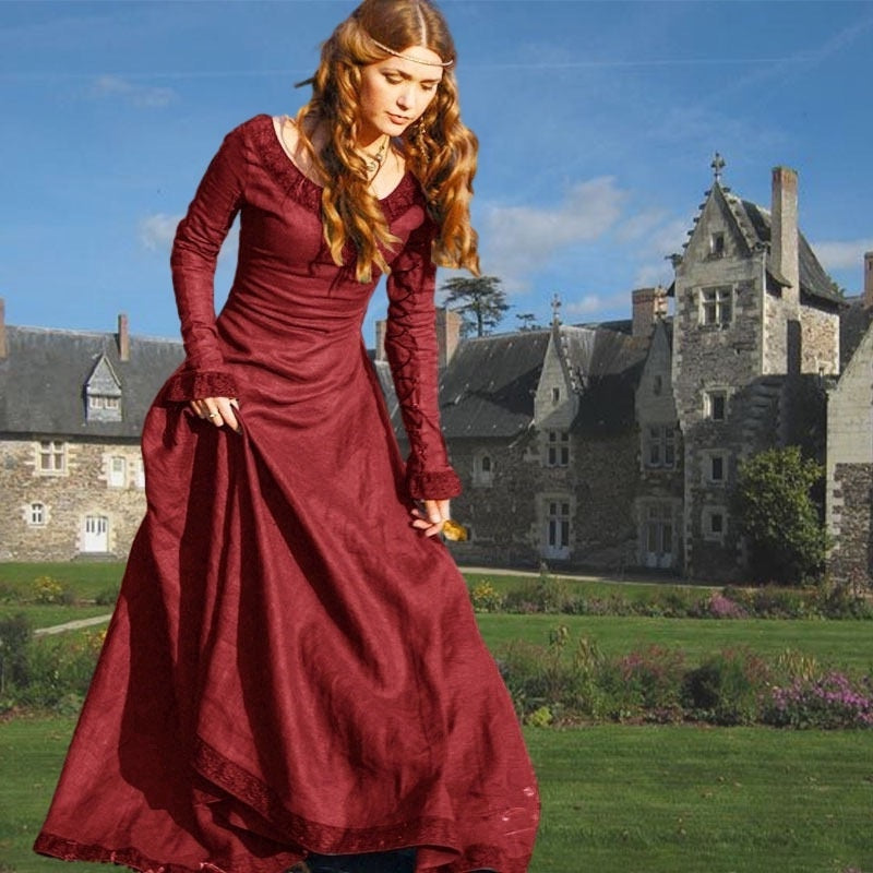 Medieval Vintage Retro Floor-Length Viking Dress for Halloween and Prom