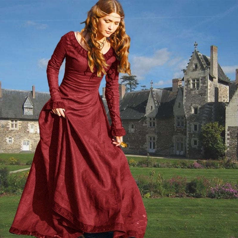 Medieval Vintage Retro Floor-Length Viking Dress for Halloween and Prom