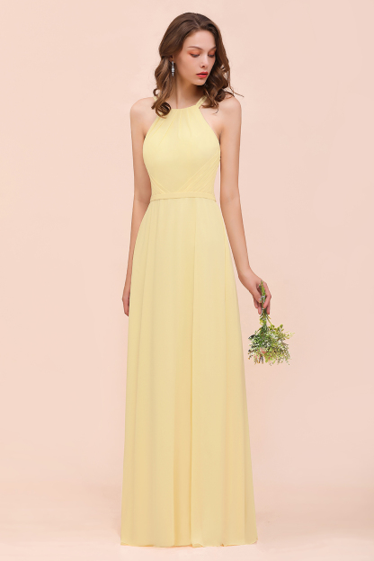 BMbridal Affordable Daffodil Chiffon Sleeveless Long Bridesmaid Dress with Ruffle-BMbridal