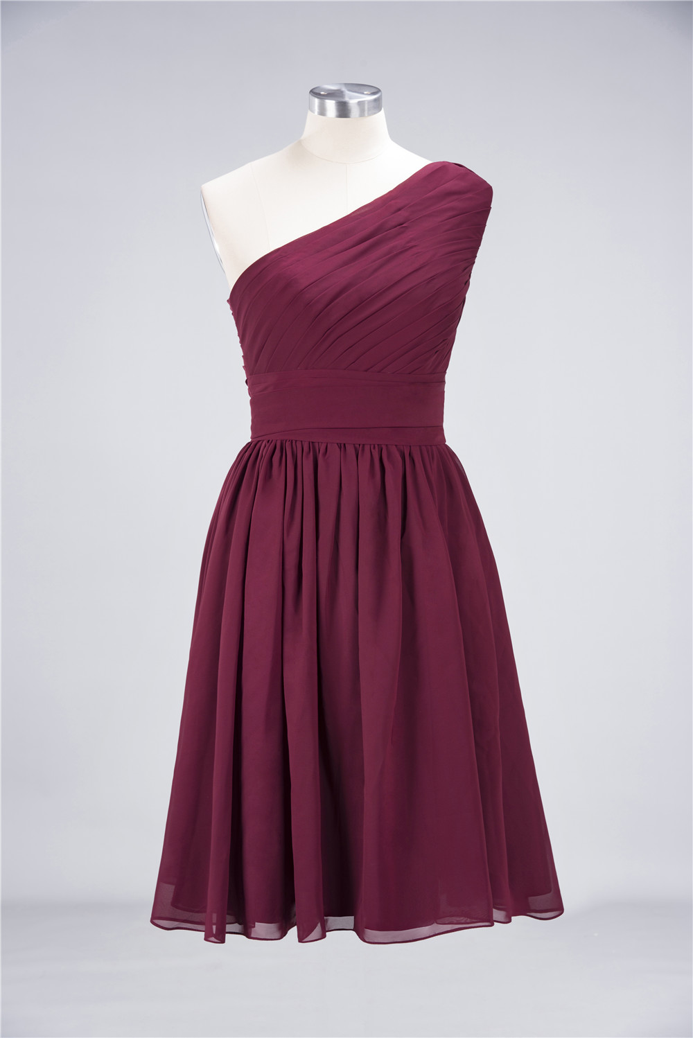 BMbridal Chiffon One Shoulder Ruffle Short Burgundy Bridesmaid Dresses Online-BMbridal