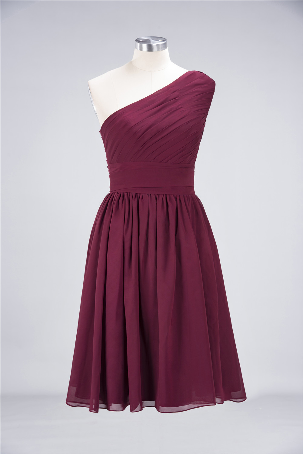 BMbridal Chiffon One Shoulder Ruffle Short Burgundy Bridesmaid Dresses Online-BMbridal