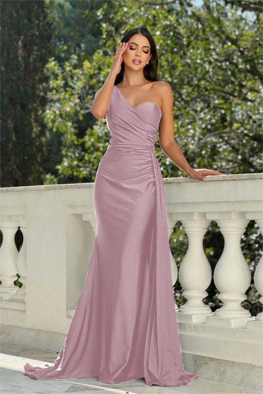 One Shoulder Sleeveless Long Mermaid Prom Dress With Pleated