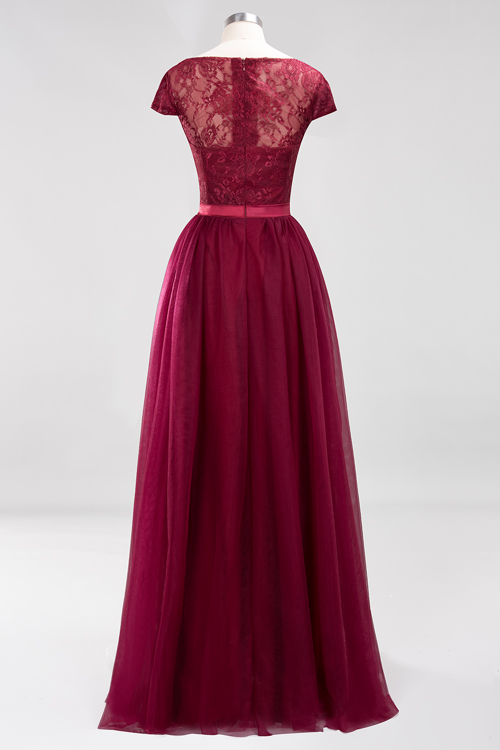 BMbridal Elegant Lace Cap Sleeves Burgundy Bridesmaid Dresses Affordable-BMbridal