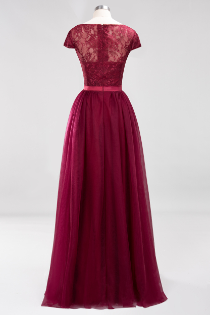 BMbridal Elegant Lace Cap Sleeves Burgundy Bridesmaid Dresses Affordable-BMbridal