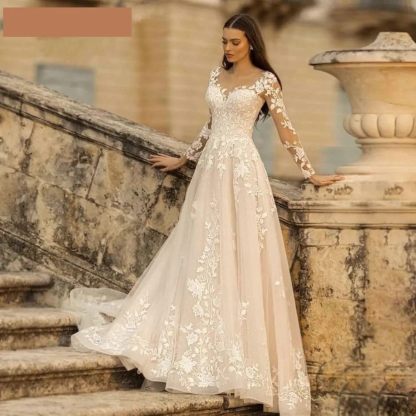 Loyeloy Women's Wedding Dresses for Bride 2025 Sexy V Neck Slit Lace Bridal Wedding Gowns for Bride YJ010-BMbridal.UK