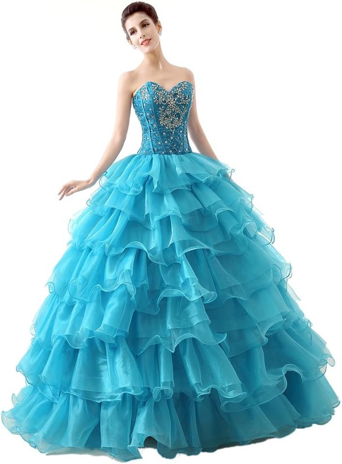BMbride Women's Beading Sweetheart Ball Gown Tulle Layed Long Quinceanera Dress-BMbridal.UK