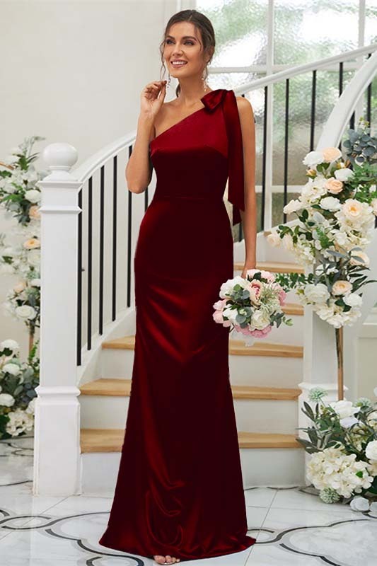 One Shoulder Sleeveless Mermaid Long Prom Dress With Pleated