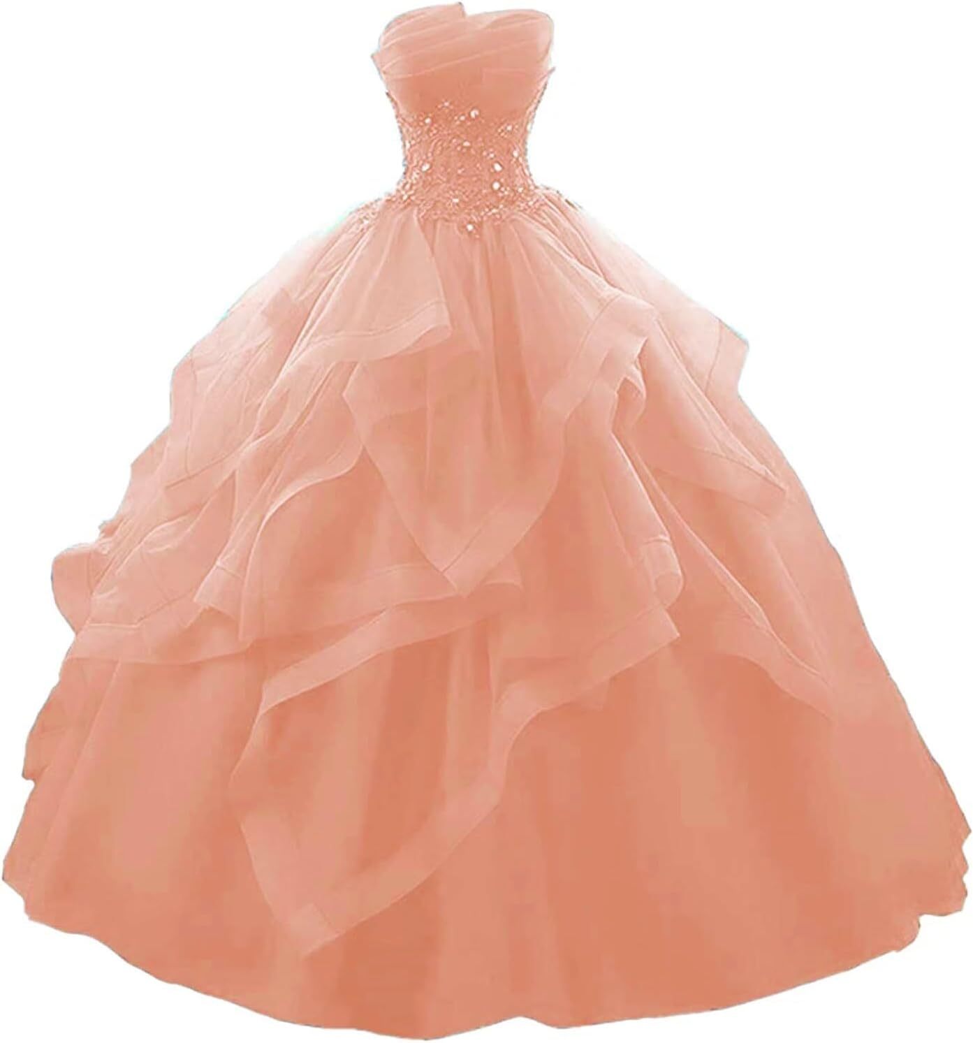 Prom Dress Long Ruffles Ball Gown Quinceanera Dresses Strapless Lace Tulle Beaded Princess Evening Dress-BMbridal.UK