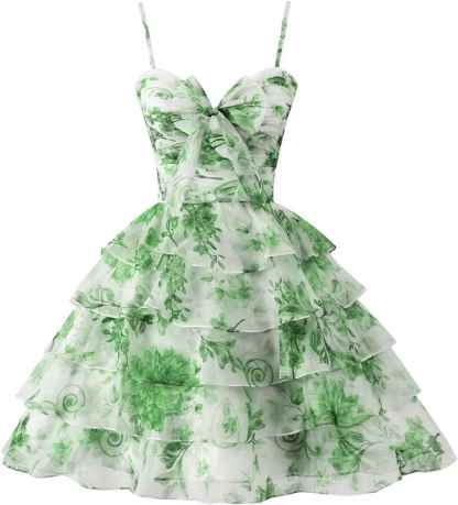 Tiered Ruffles Short Homecoming Dresses with Bow Corset Floral Print Mini Cocktail Party Gown-BMbridal