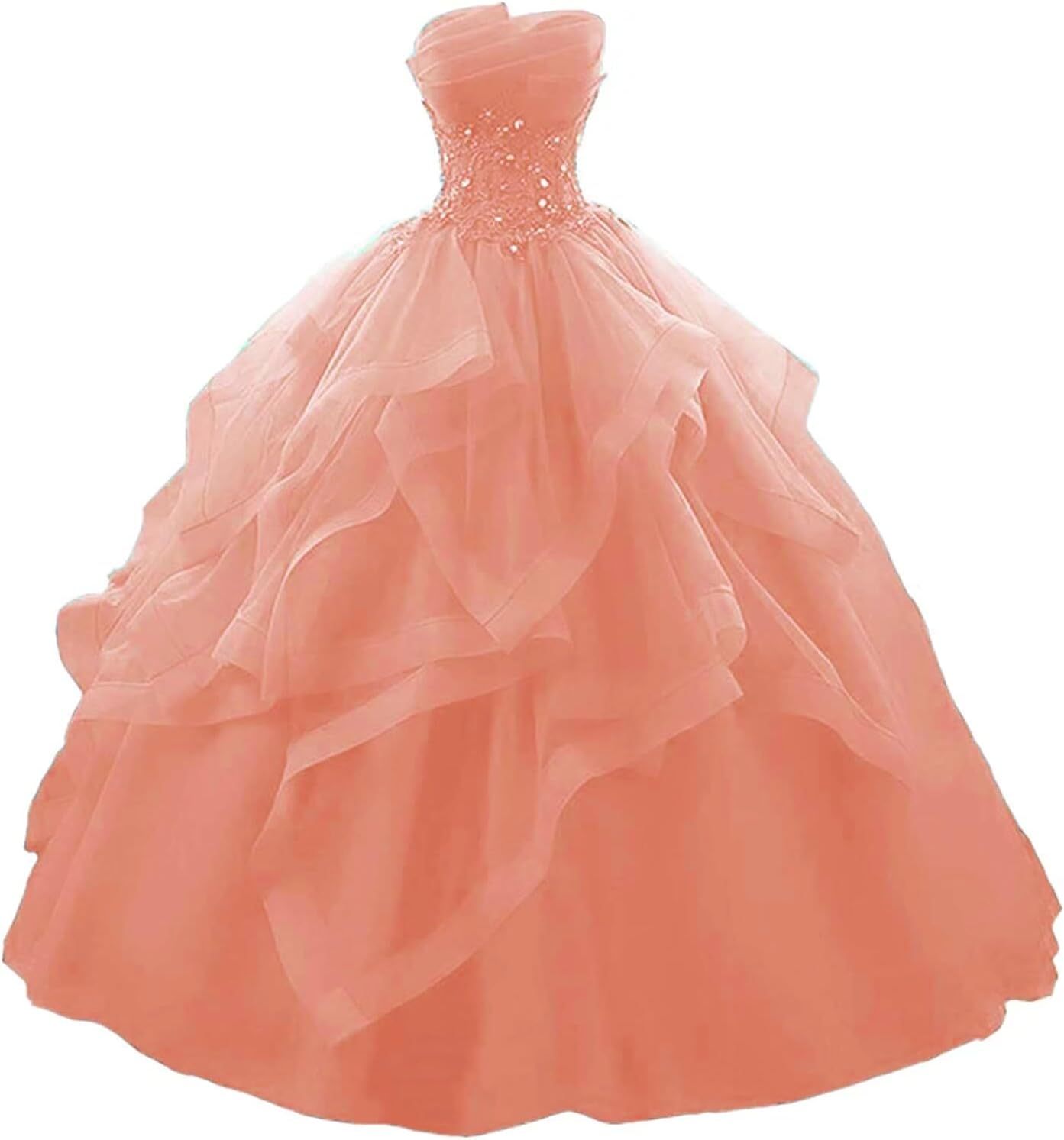 Prom Dress Long Ruffles Ball Gown Quinceanera Dresses Strapless Lace Tulle Beaded Princess Evening Dress-BMbridal.UK