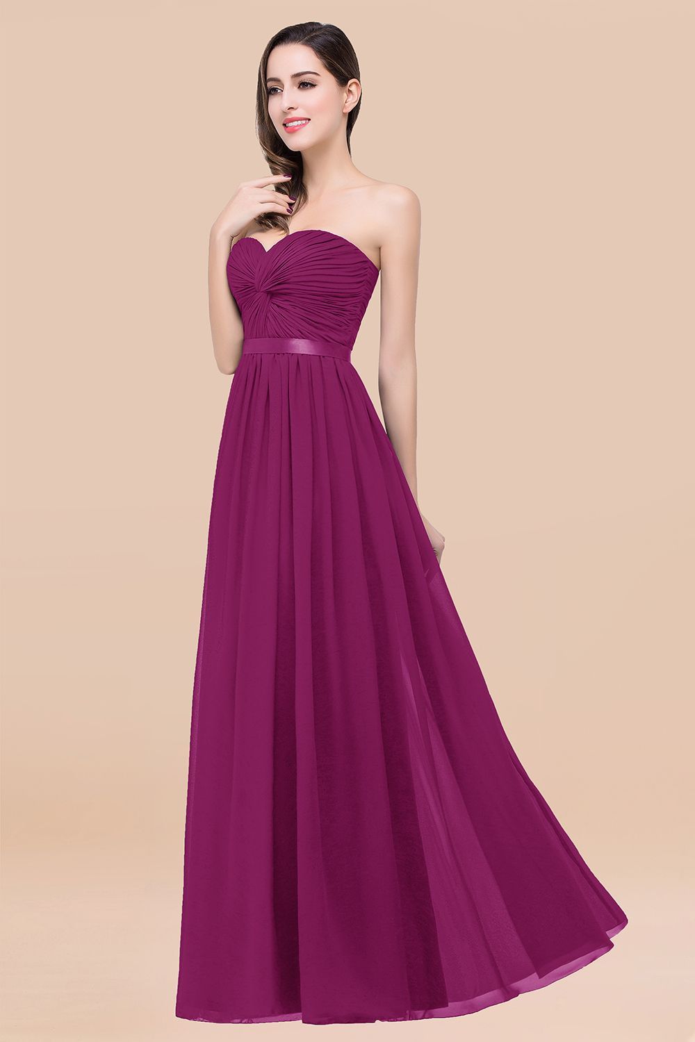 BMbridal Affordable Sweetheart Ruffle Navy Chiffon Bridesmaid Dress With Ribbon-BMbridal