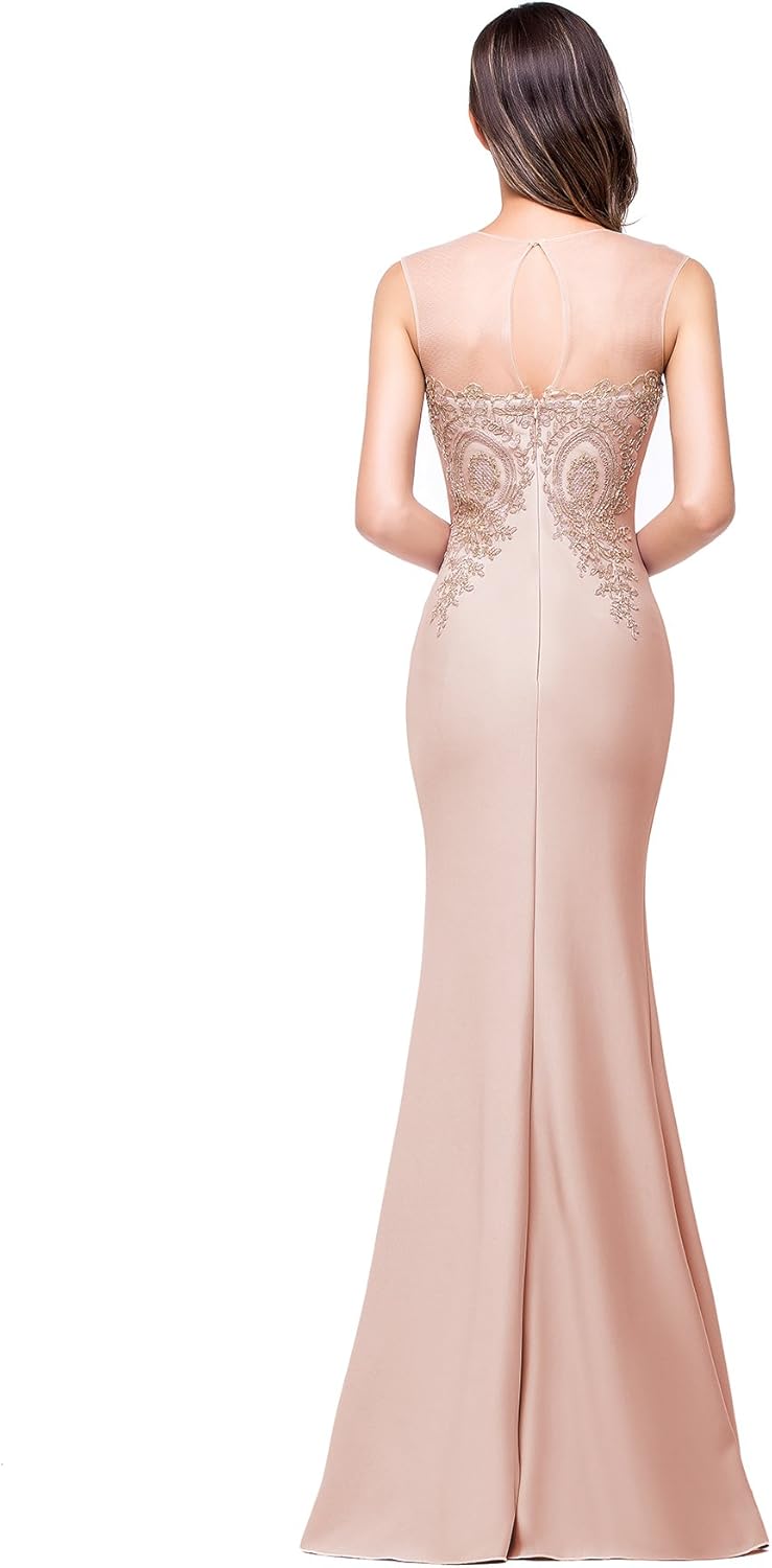 Women's Lace Applique Long Formal Mermaid Evening Prom Dresses-BMbridal.UK