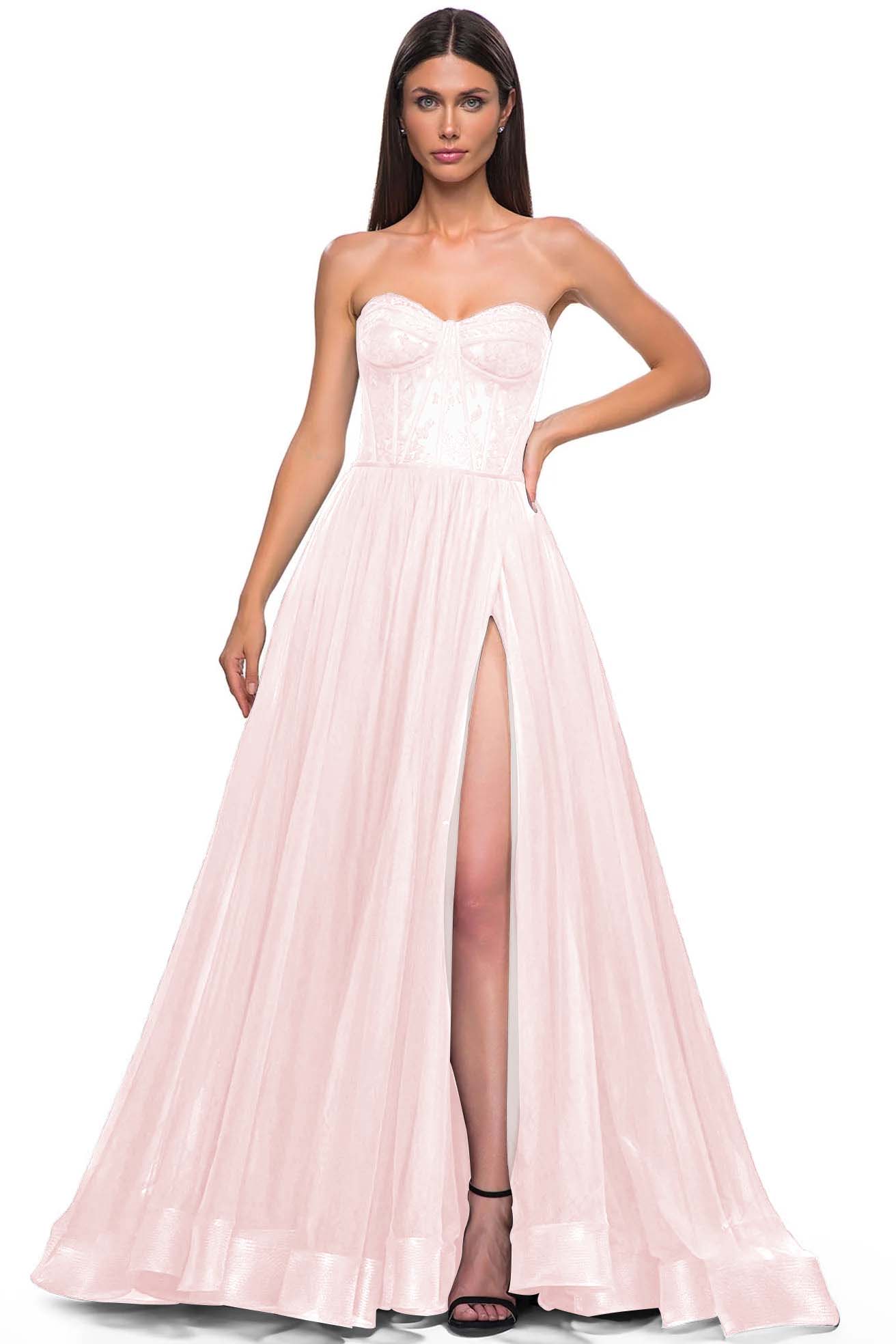 Strapless Sleeveless Long High Split Prom Dress With Appliques