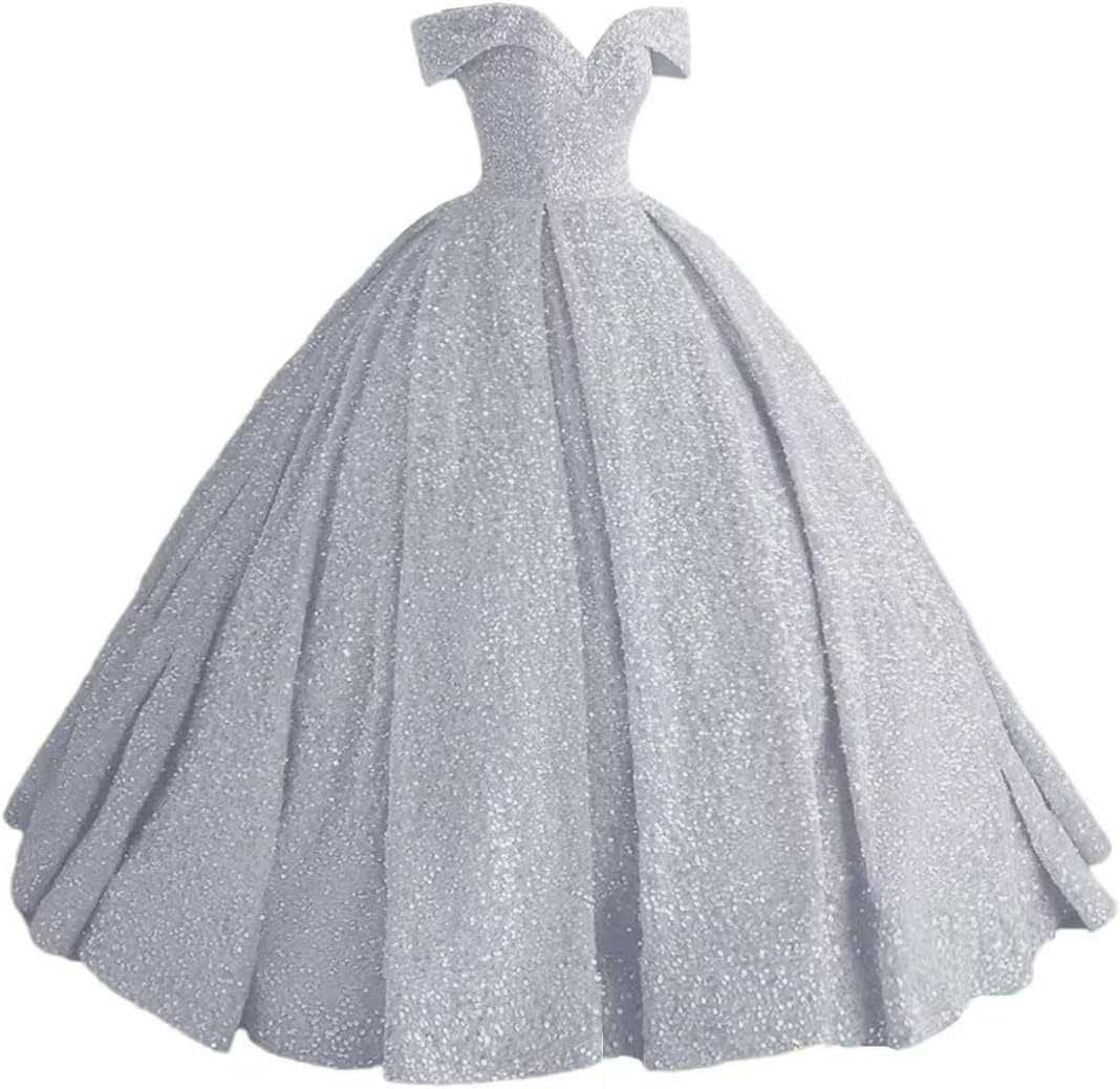 Sparkly Sequin Prom Dresses Long Ball Gown Off Shoulder Quinceanera Dresses Puffy Glitter Evening Party Dresses-BMbridal.UK