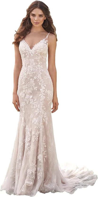Loyeloy Women's Wedding Dresses for Bride 2025 Sexy V Neck Slit Lace Bridal Wedding Gowns for Bride YJ010-BMbridal.UK