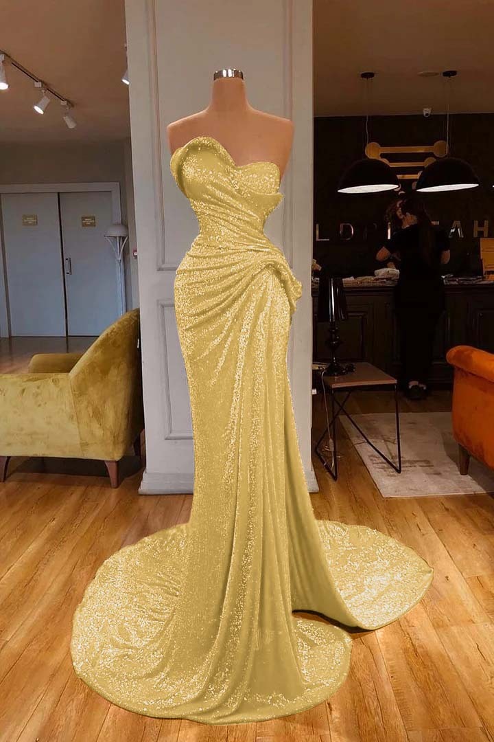 Strapless Sweetheart Sleeveless Long Mermaid Prom Dress Red With Sequins