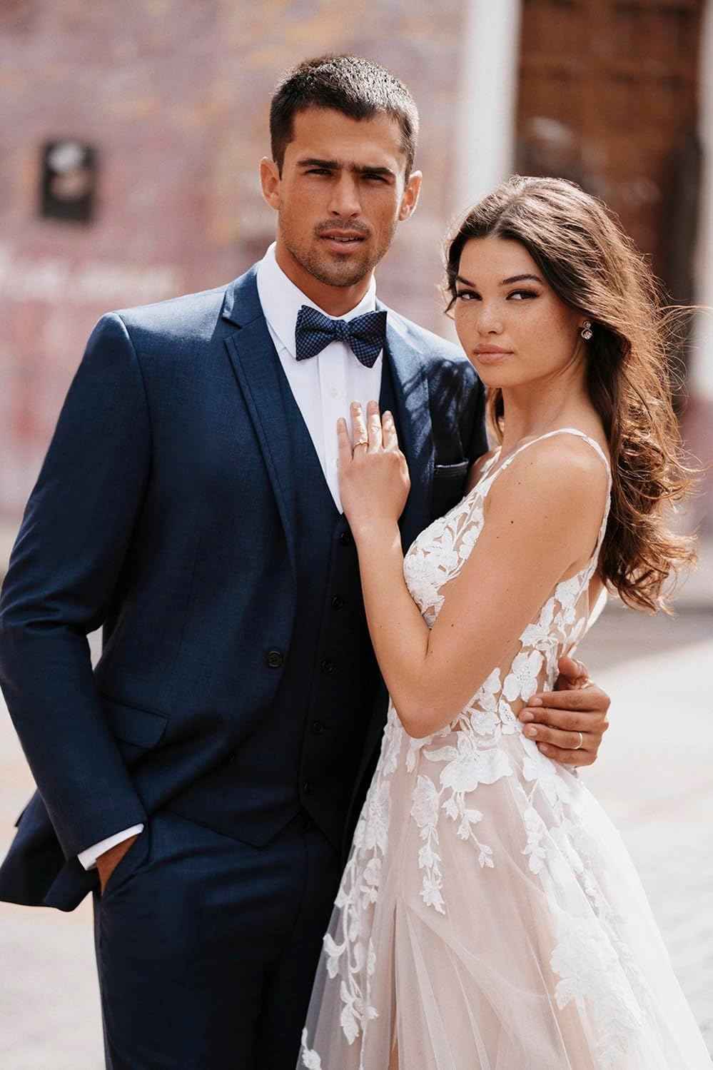 Loyeloy Women's Wedding Dresses for Bride 2025 Sexy V Neck Slit Lace Bridal Wedding Gowns for Bride YJ010-BMbridal.UK