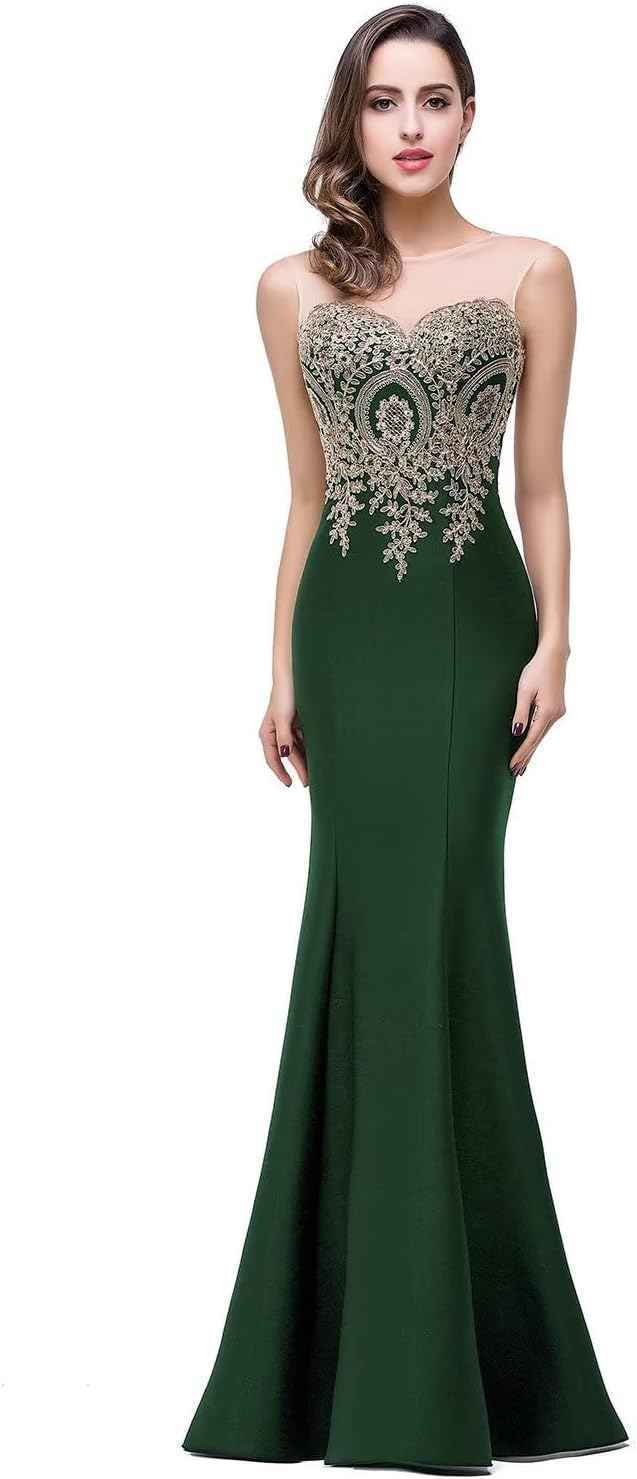Women's Lace Applique Long Formal Mermaid Evening Prom Dresses-BMbridal.UK
