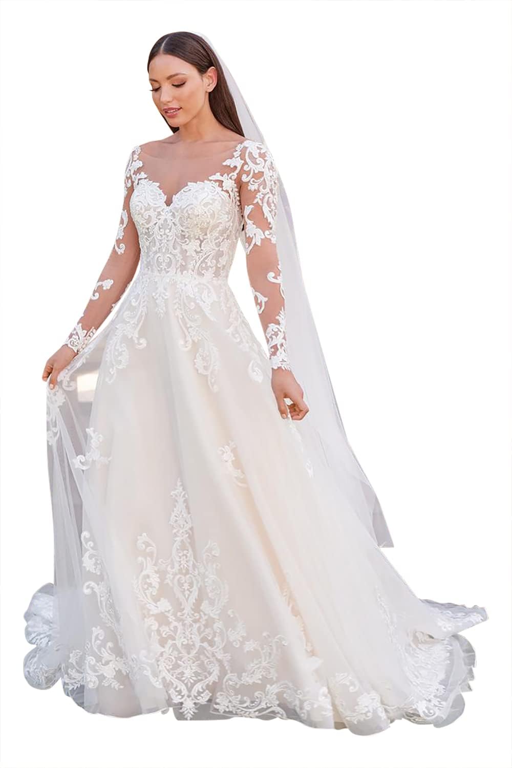 Women's Beach Spaghetti Strap Wedding Dresses for Bride 2025 Boho Long Lace Bridal Gowns for Wedding-BMbridal.UK