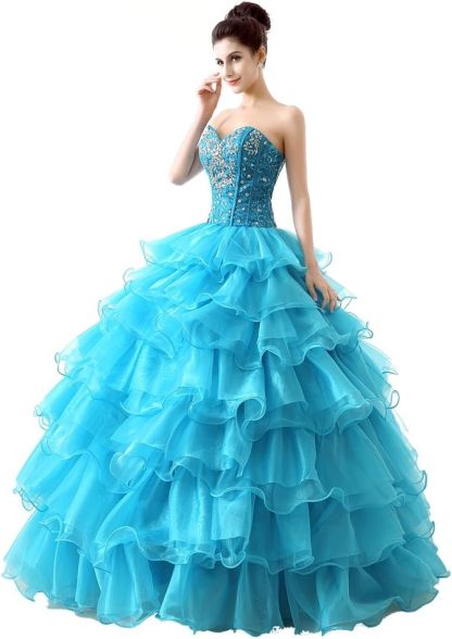 BMbride Women's Beading Sweetheart Ball Gown Tulle Layed Long Quinceanera Dress-BMbridal.UK