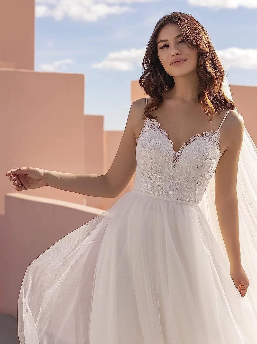 Loyeloy Women's Wedding Dresses for Bride 2025 Sexy V Neck Slit Lace Bridal Wedding Gowns for Bride YJ010-BMbridal.UK