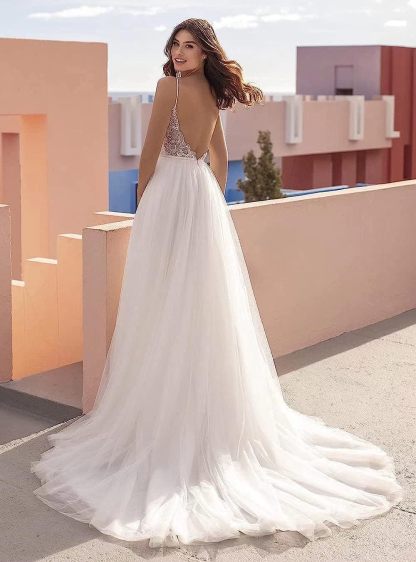 Loyeloy Women's Wedding Dresses for Bride 2025 Sexy V Neck Slit Lace Bridal Wedding Gowns for Bride YJ010-BMbridal.UK