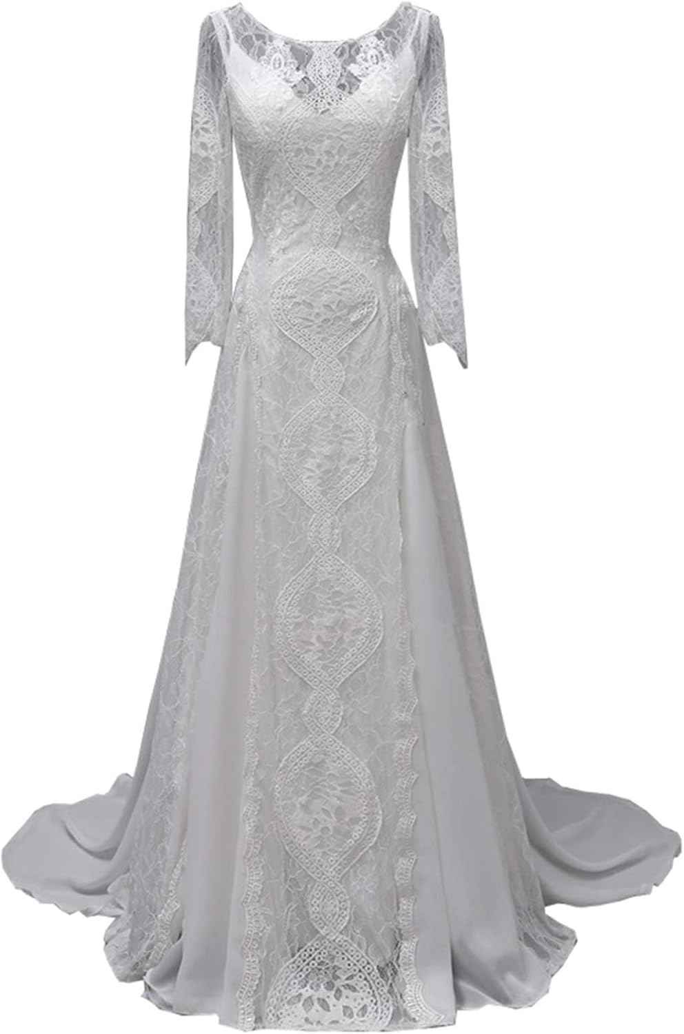 Women's Beach Wedding Dresses for Bride 2022 Vintage Long Sleeves Lace Bohemian Bridal Gown-BMbridal.UK